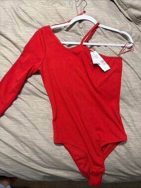 Topshop Red Asymmetric One-Sleeve Bodysuit